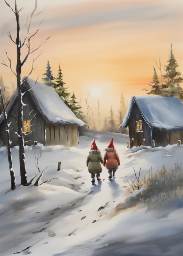 Little Gnomes Winter Walk by Andreas Magnusson — canvas wall art
