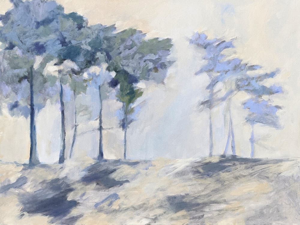 Misty Forest Trees by Claire Whitehead — canvas wall art