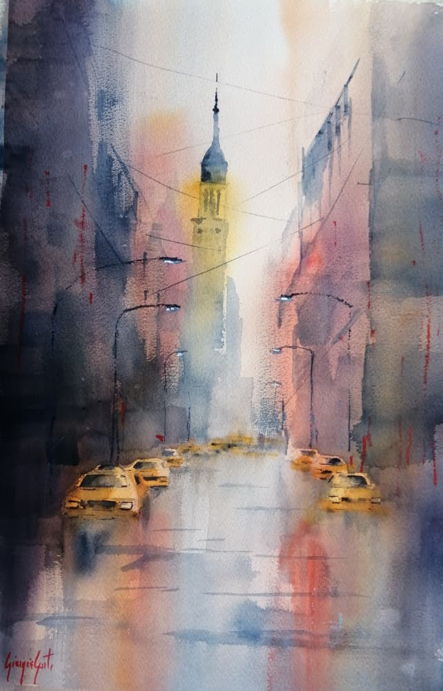 Misty City Spire by Giorgio Gosti — canvas wall art