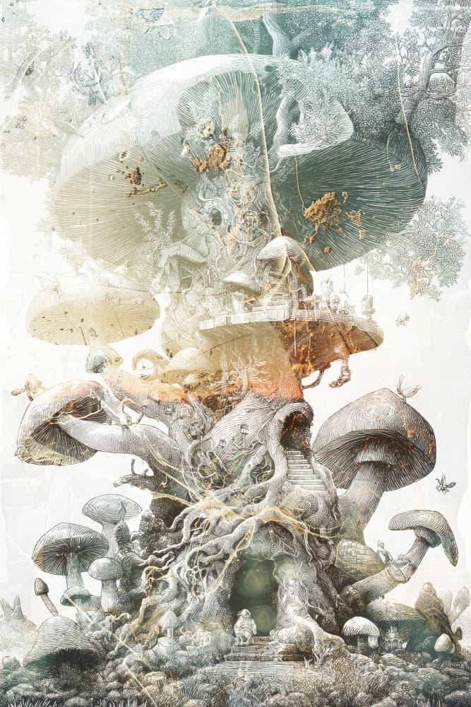 Whimsical Mushroom Treehouse by Rafal Kulik — canvas wall art