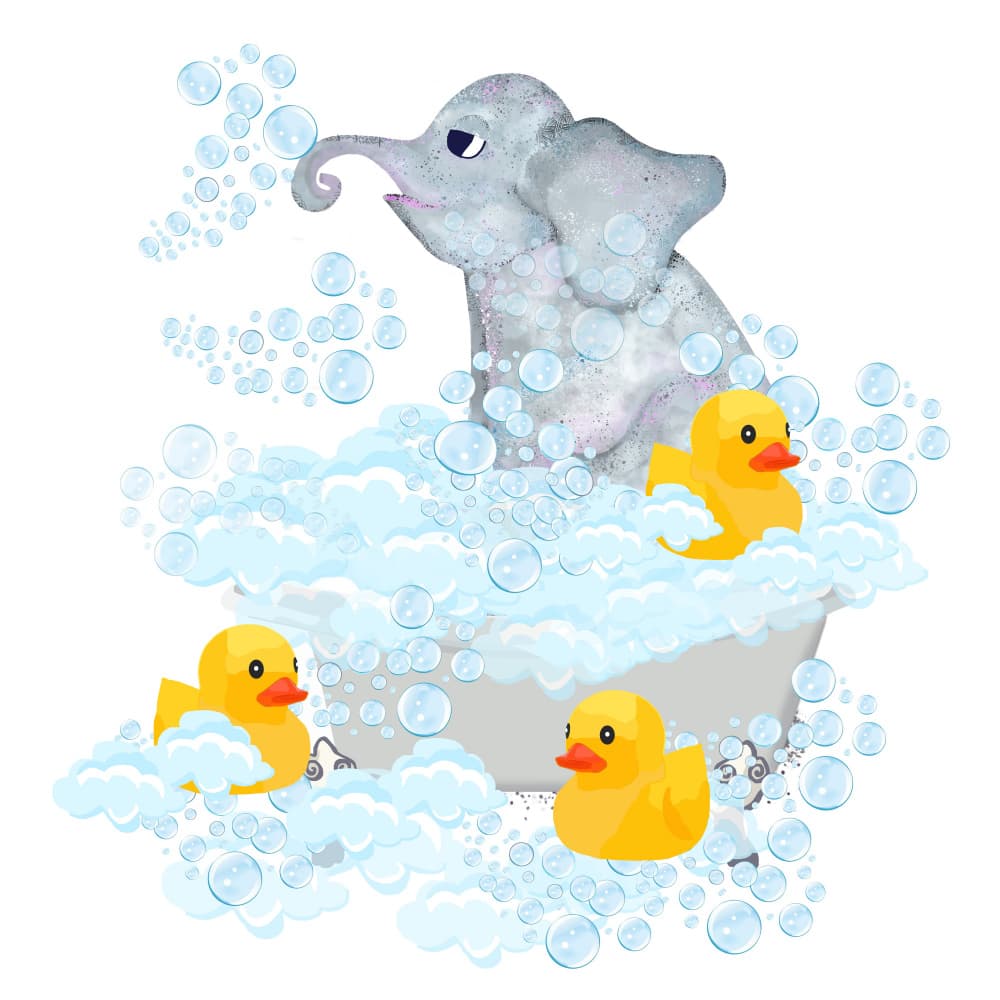 Elephant Bubble Bath by Lynnda Rakos — canvas wall art