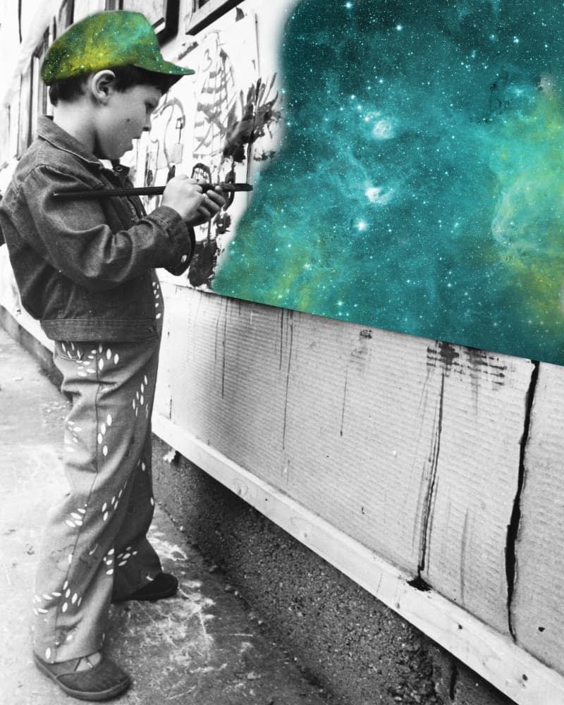 Child Paints Cosmic Dream by Emiliano Deificus — canvas wall art