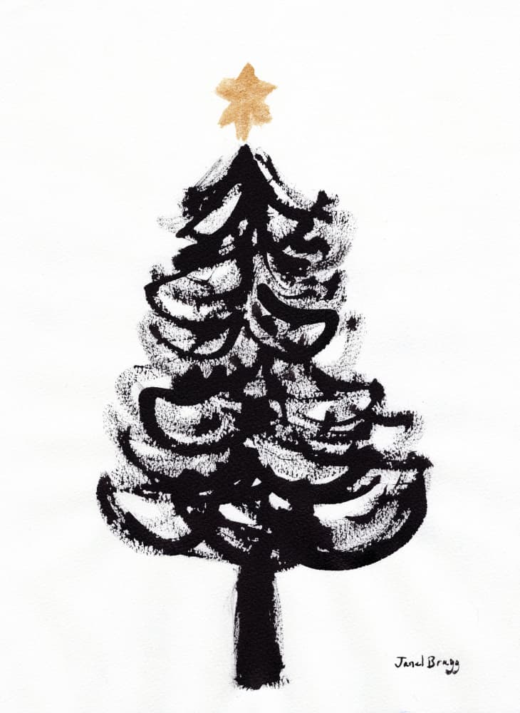 Golden Star Christmas Tree by Janel Bragg — canvas wall art