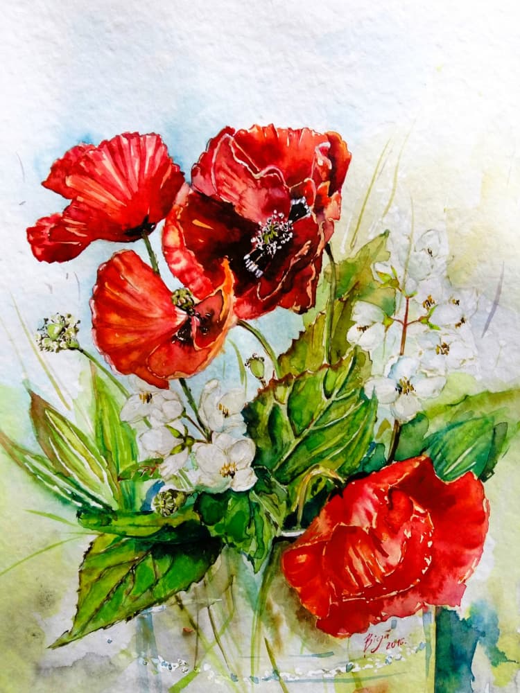 Vibrant Red Poppy Bouquet by Anda Bieza — canvas wall art