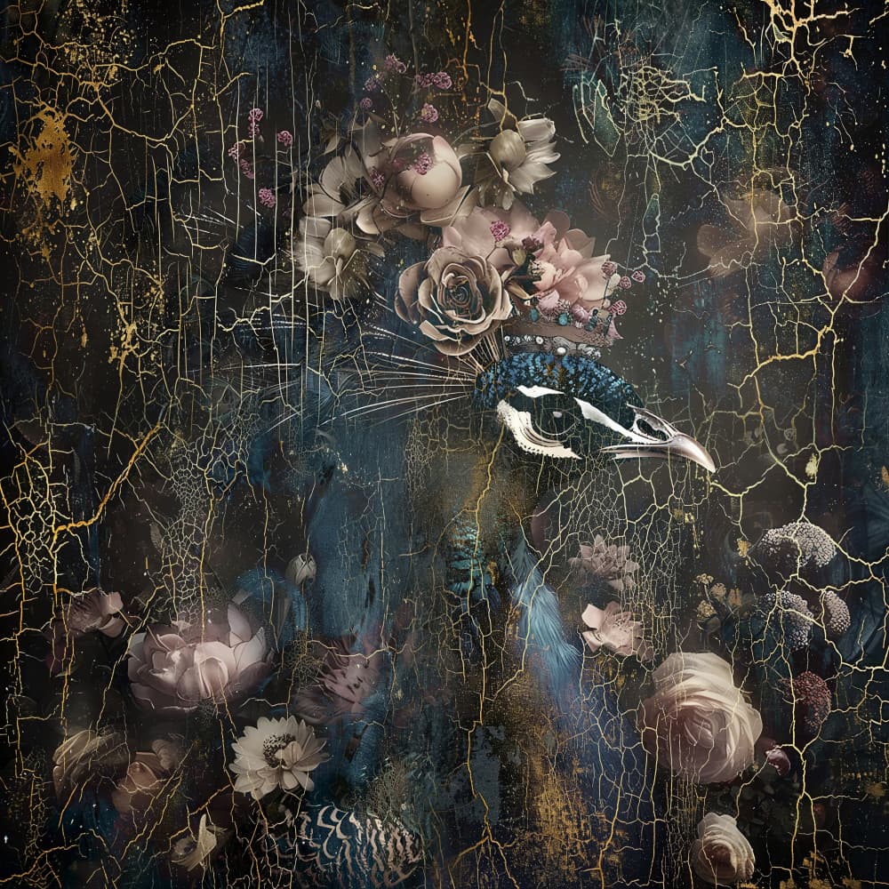 Moody Floral Peacock by Rafal Kulik — canvas wall art