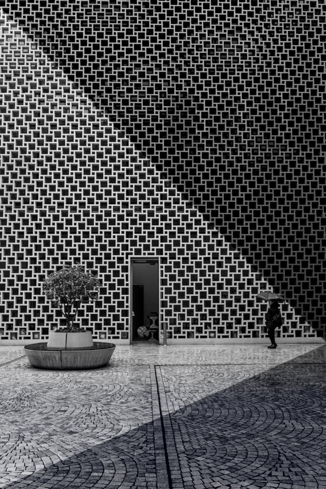 Monochrome Grid Shadow Play by Ramiz Sahin — canvas wall art