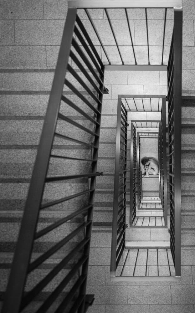 Solitary Stairwell Depth by Michael Allmaier — canvas wall art