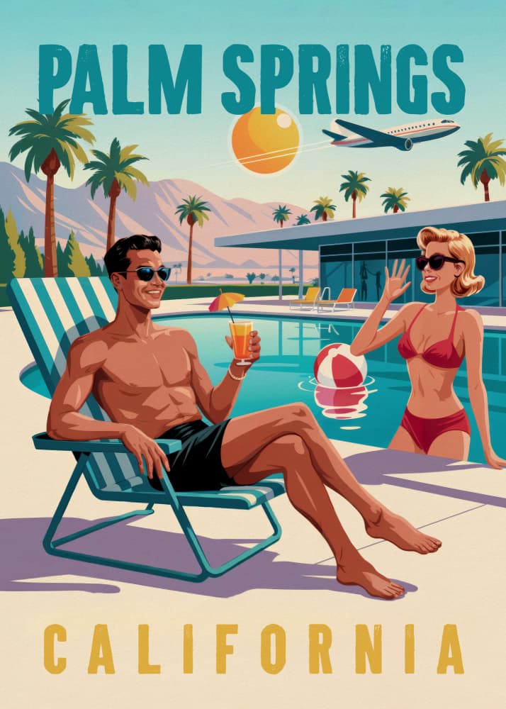 Palm Springs Poolside Glamour by Andreas Magnusson — canvas wall art