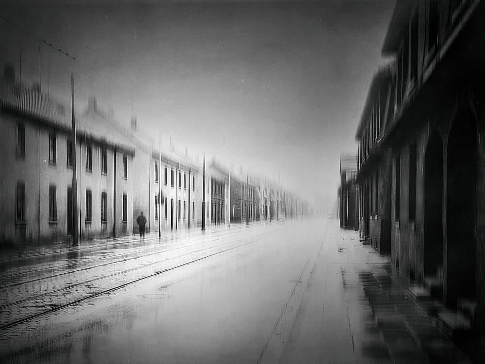 Misty City Street by Holger Droste — canvas wall art