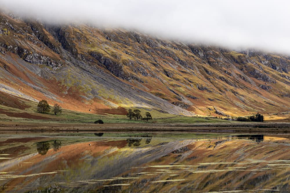Misty Mountain Lake Reflection by brigitte van krimpen — canvas wall art