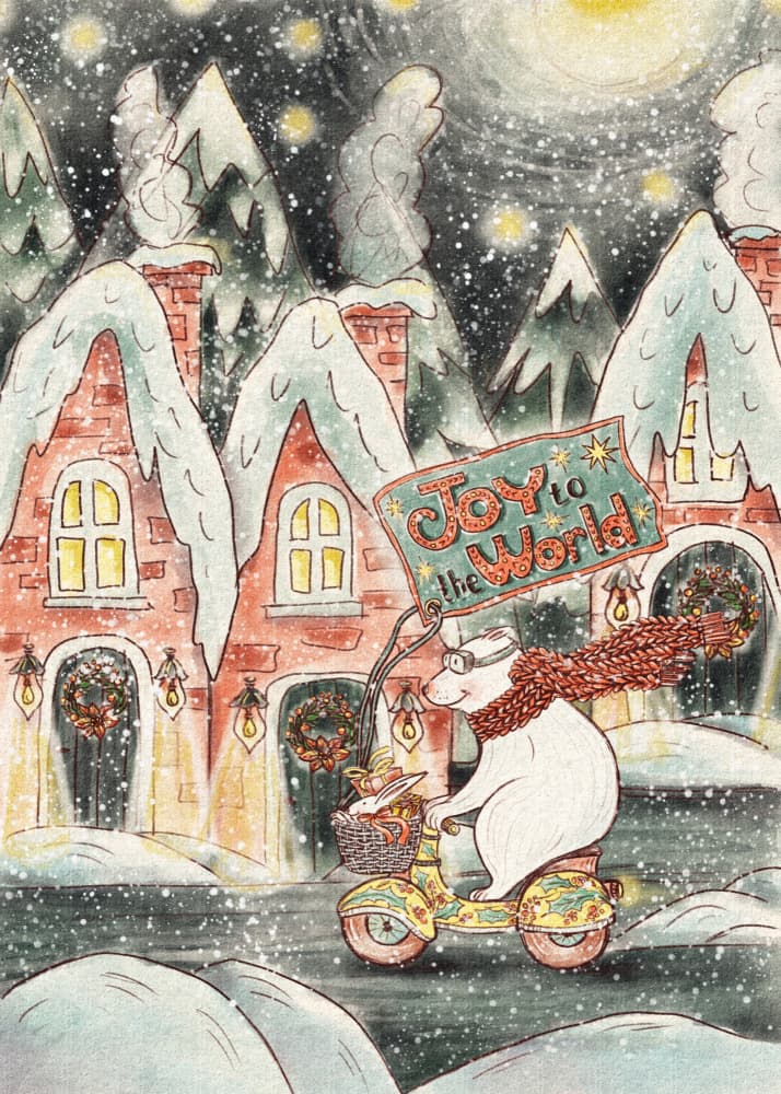 White Bear Christmas Ride by Olena Kovalova — canvas wall art