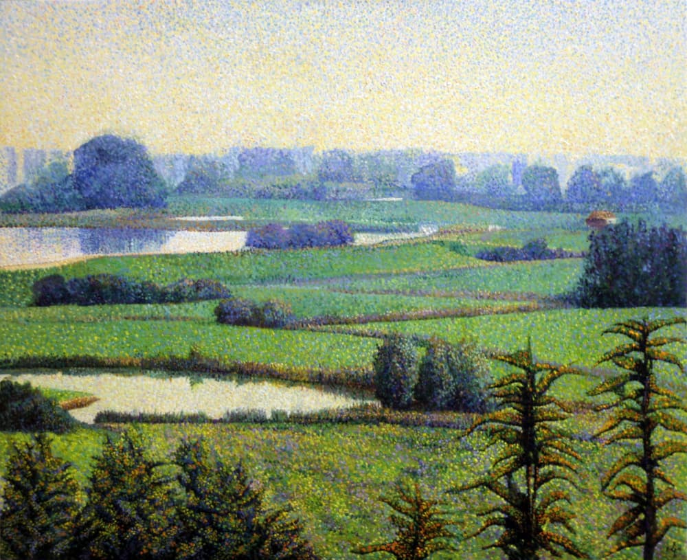Tranquil Pointillist Landscape by Corné Akkers — canvas wall art