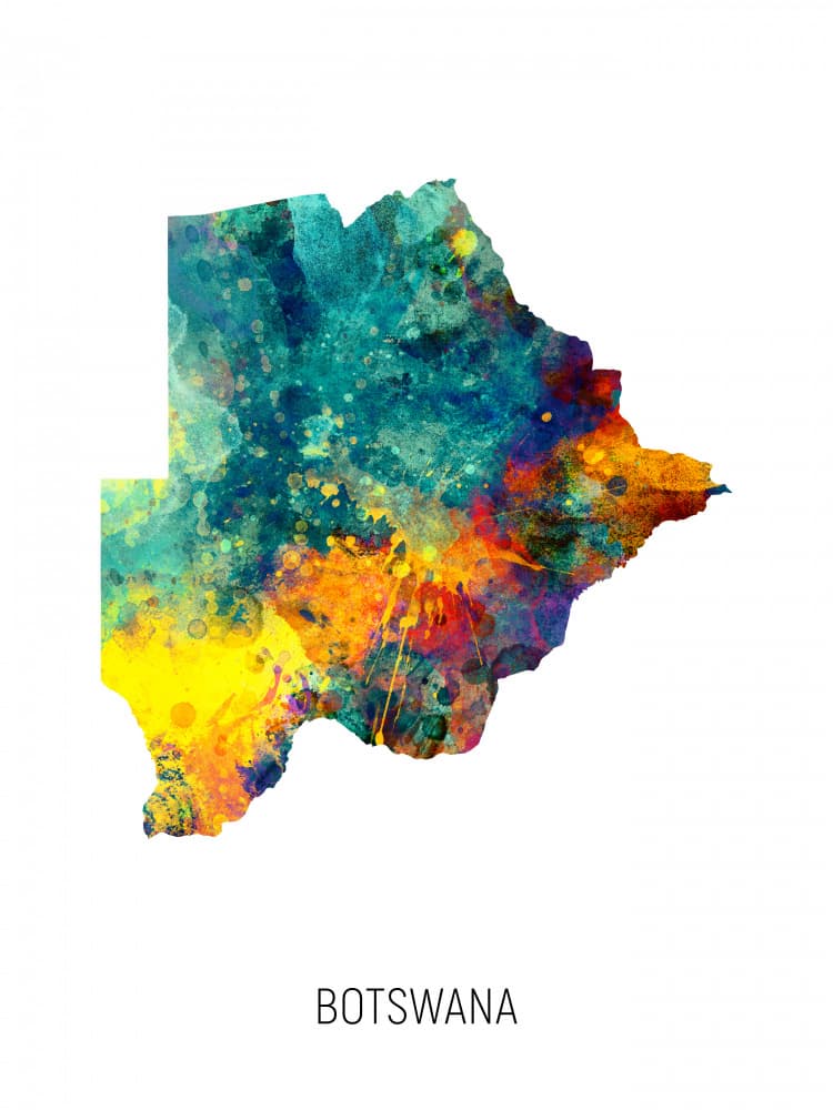 Botswana Watercolor Map by Michael Tompsett — canvas wall art