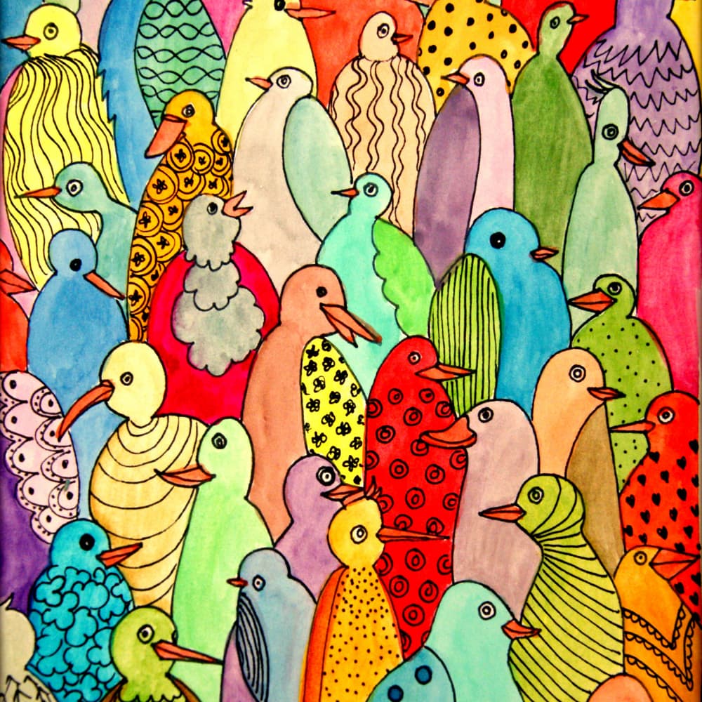 Vibrant Flock of Birds by Sylvie Demers — canvas wall art