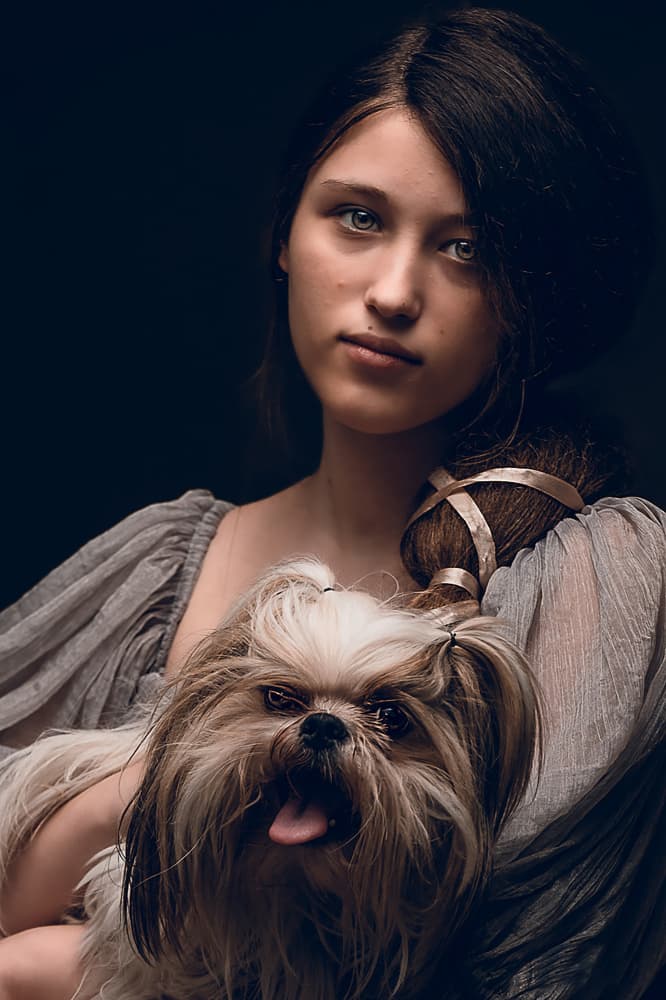Classic Woman and Dog by MAZAL TOV MATTY OZERI — canvas wall art