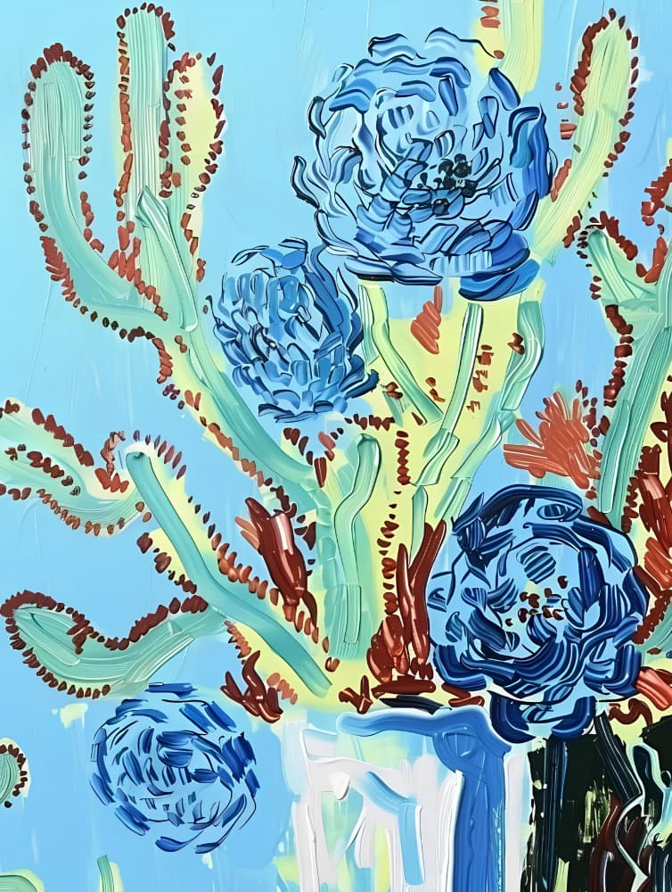 Blue Cactus Blooms by Avanesova Elena — canvas wall art