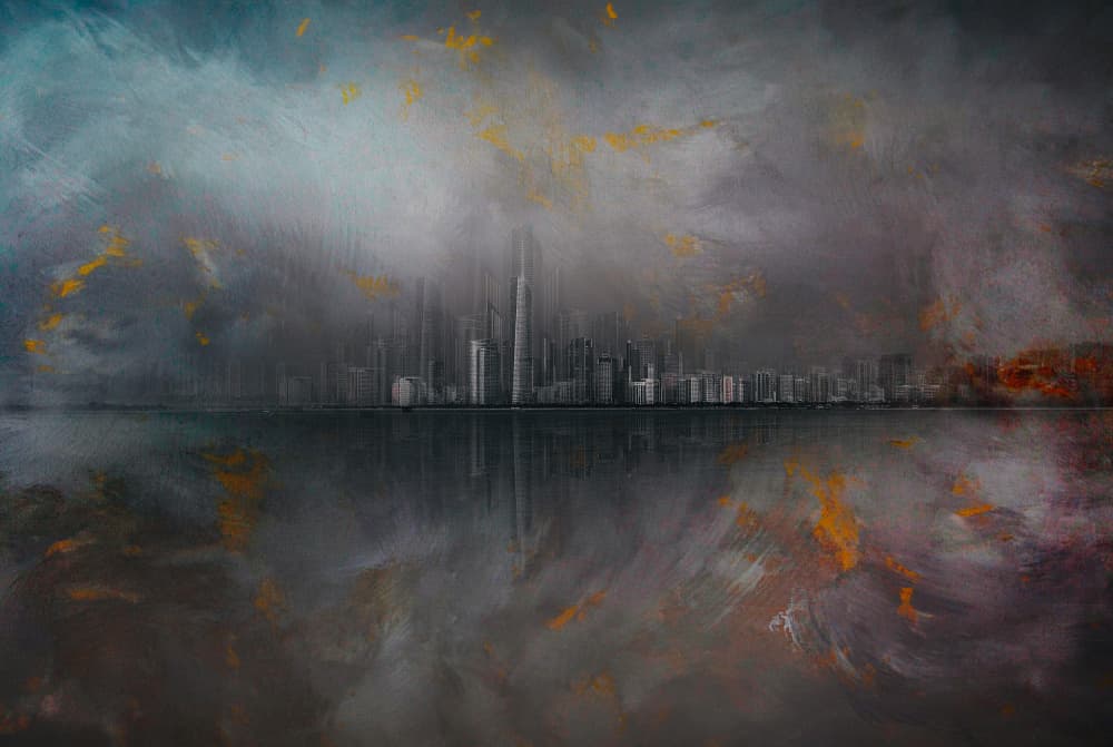 Dark Cityscape Reflections by Carmine Chiriacò — canvas wall art