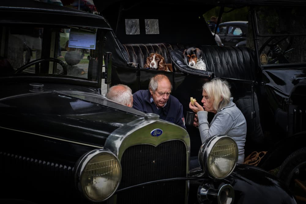 snack between oldsmobiles by Robert Semnic — canvas wall art