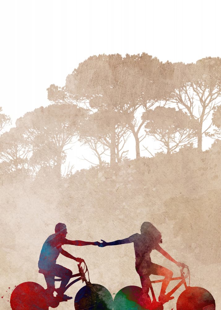 Biking Couple Holding Hands by Justyna Jaszke — canvas wall art