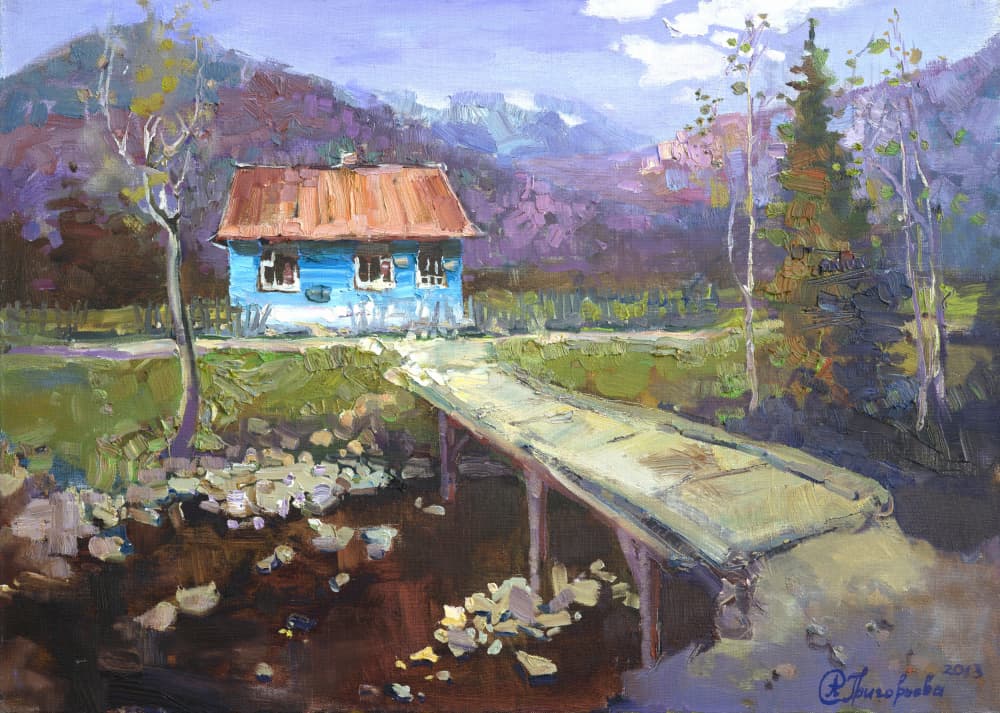 Blue House Mountain Stream by Anastasiia Grygorieva — canvas wall art