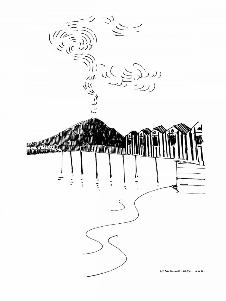 Coastal Volcano Huts by Awol Art Alex — canvas wall art