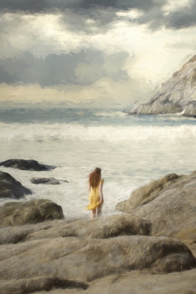 Woman on Stormy Beach by Kiki Yuan — canvas wall art