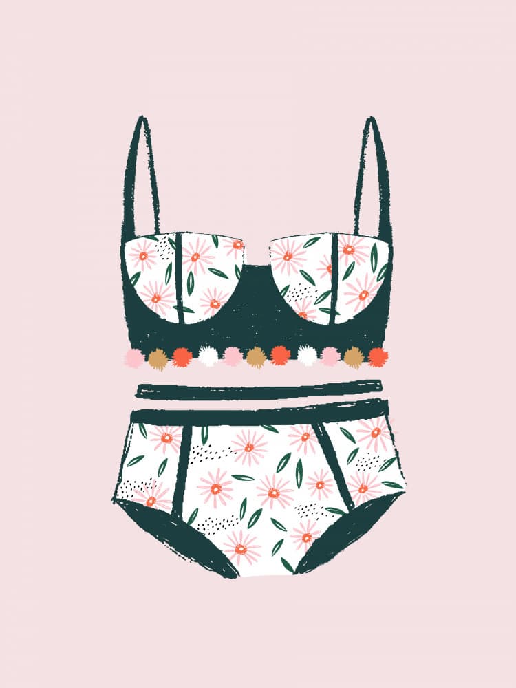 Playful Floral Swimsuit by Aislinn Simmonds — canvas wall art