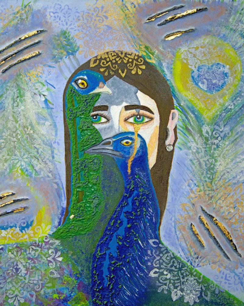 Peacock Woman Golden Tears by Elle Belle Art — canvas wall art