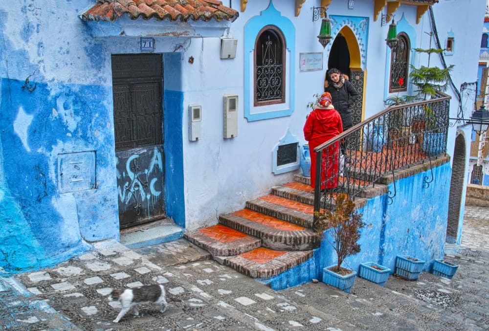 Vibrant Chefchaouen Street Life by TOSHIO TANEDA — canvas wall art