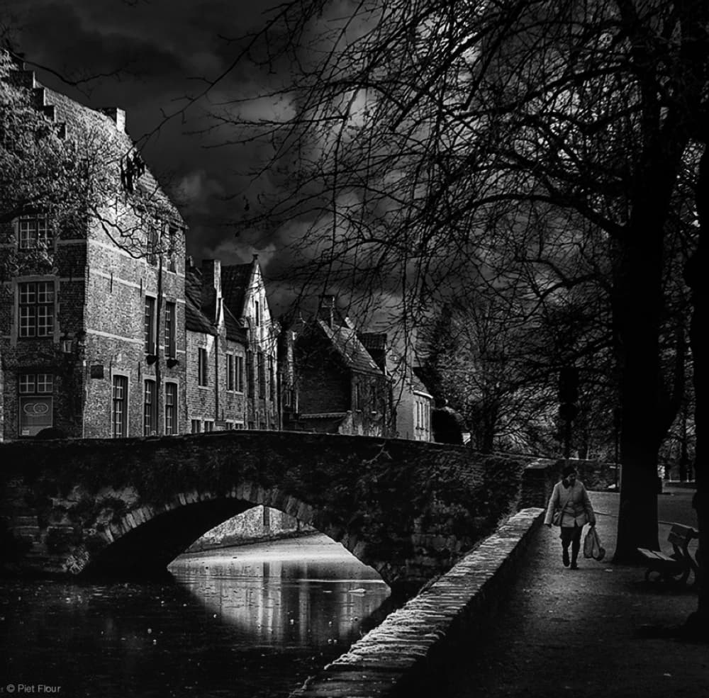 Moody Canal Bridge Walk by Piet Flour — canvas wall art
