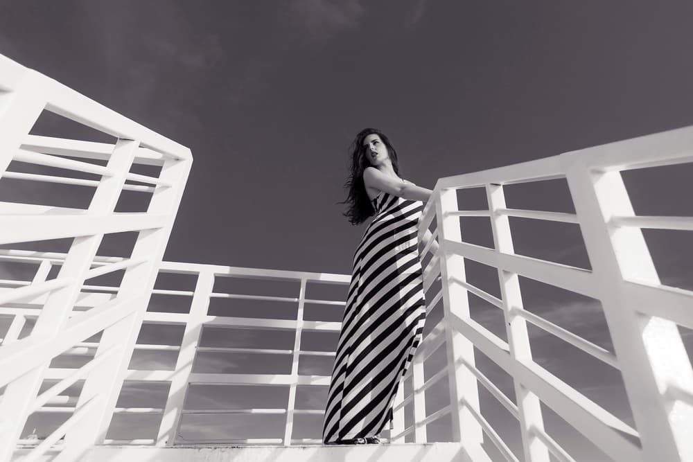 Elegant Woman Striped Dress by Bojan Dzodan — canvas wall art