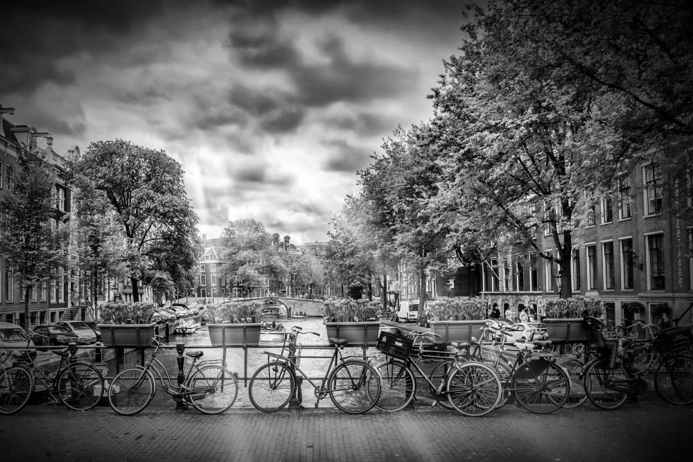 Amsterdam Canal Bicycles by Melanie Viola — canvas wall art