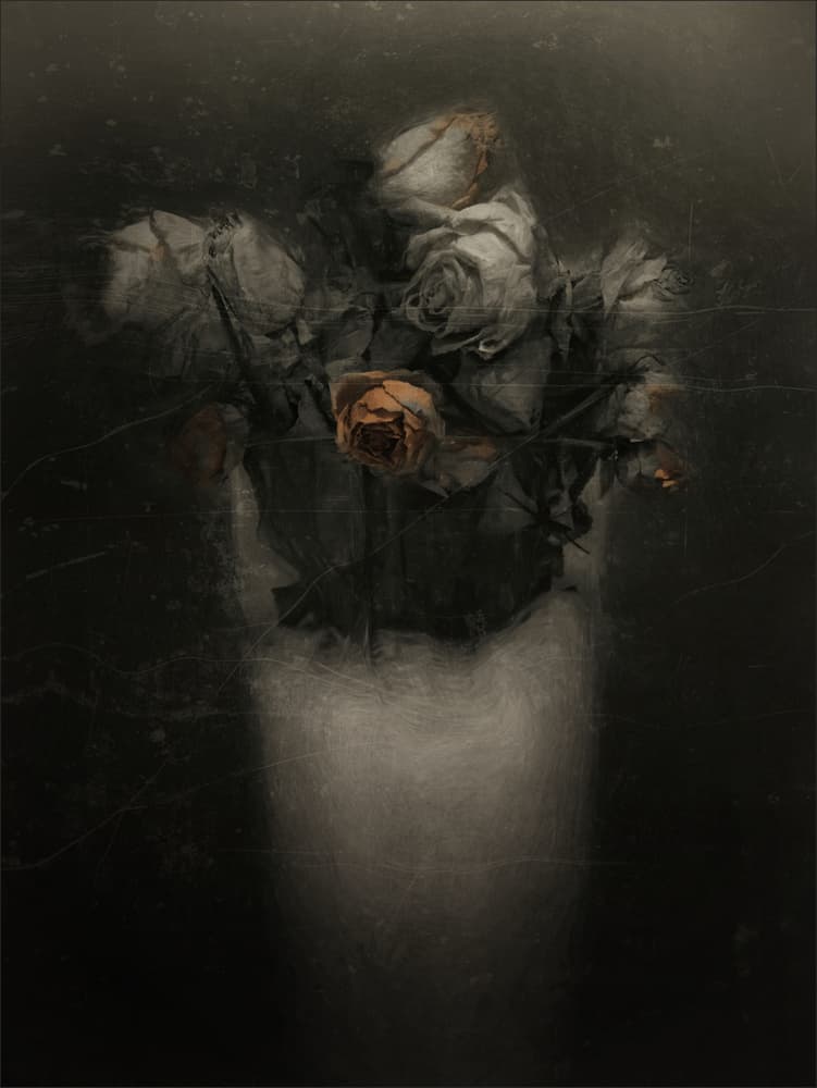 Moody Dried Roses by Gilbert Claes — canvas wall art