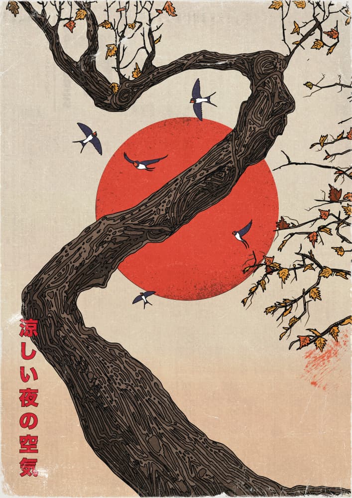 Red Sun Tree Swallows by Nicholas — canvas wall art