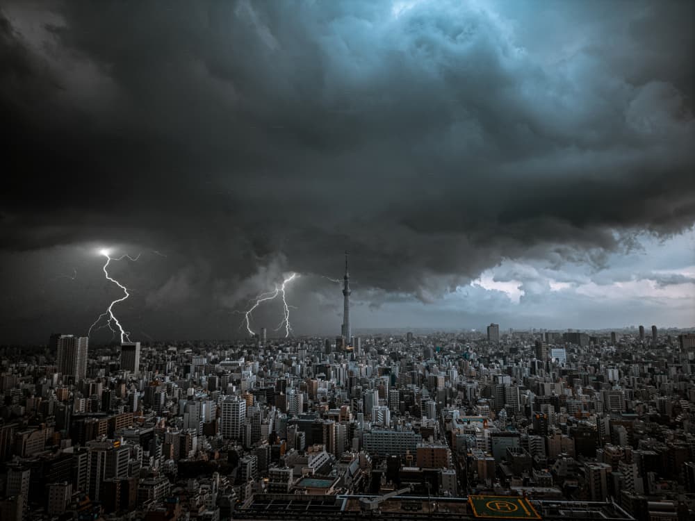 Tokyo Skytree Lightning Storm by cvv — canvas wall art