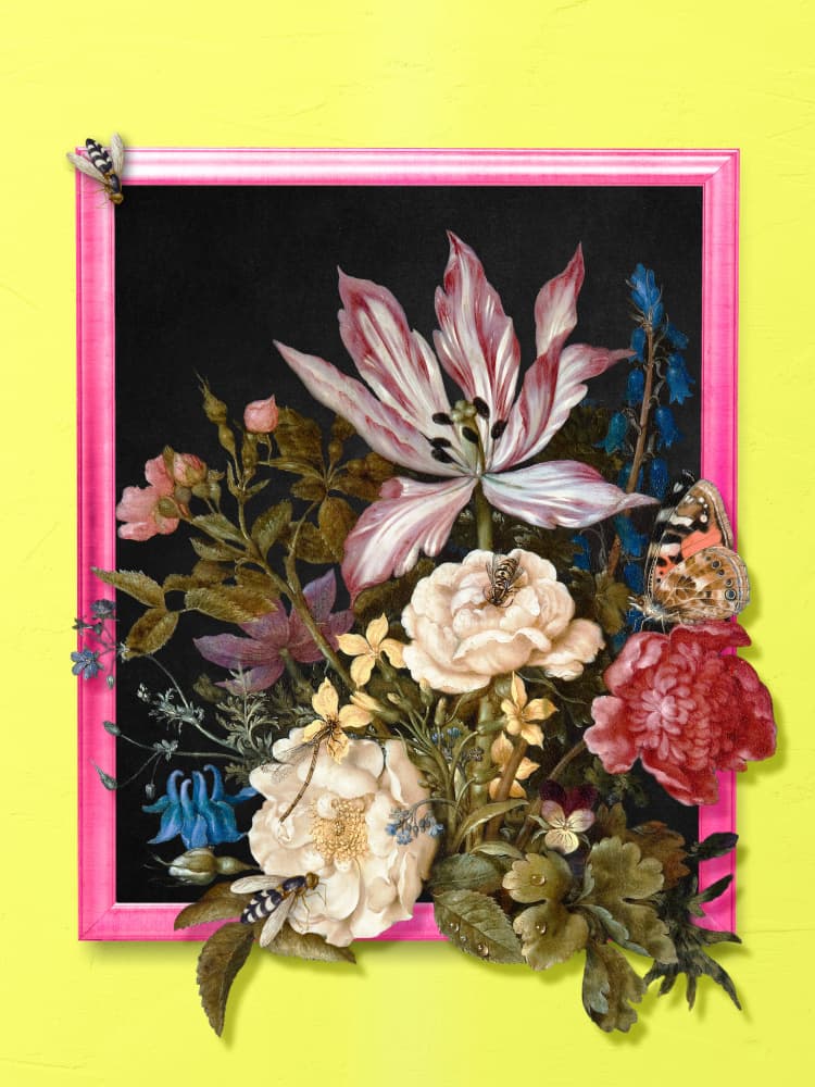 Vibrant Framed Bouquet by Marja van den Hurk — canvas wall art