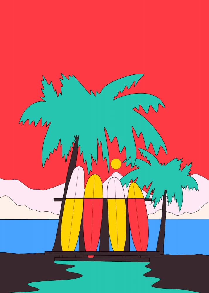 Beach Surfboards Sunset by Stephen Wade — canvas wall art