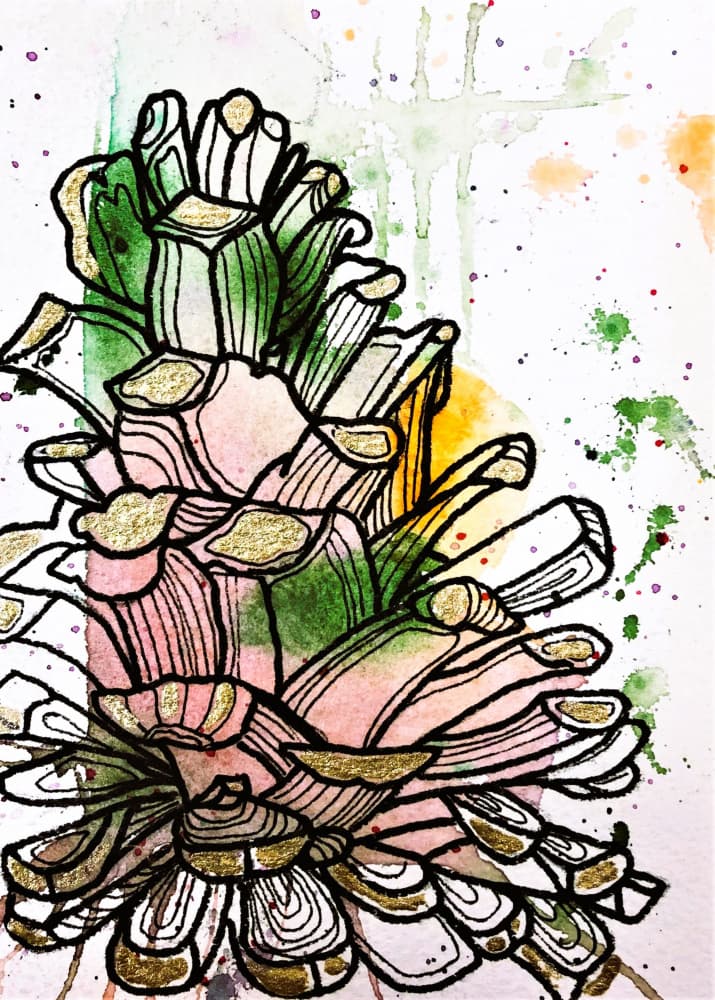 Festive Watercolor Pinecone by Anda Bieza — canvas wall art