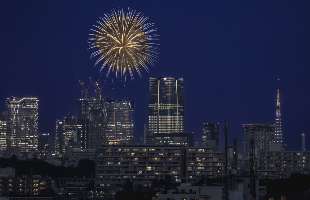 Fireworks City Night by sirou.minami — canvas wall art