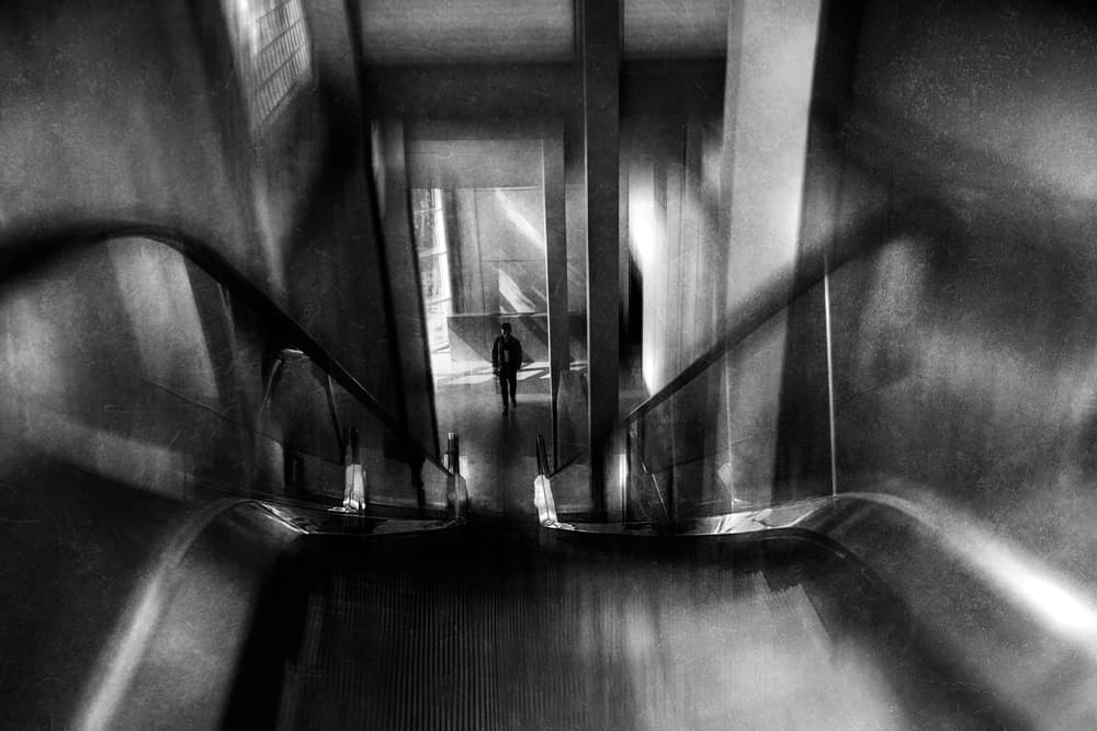 Solitary Escalator Descent by Ekkachai Khemkum — canvas wall art