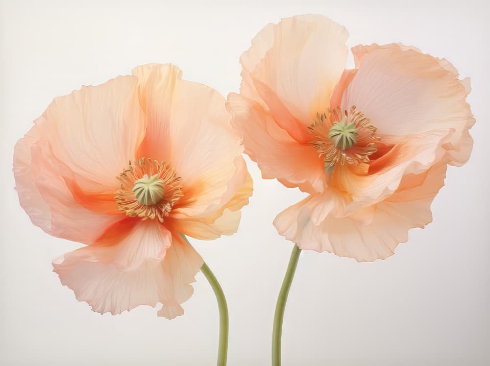 Soft Peach Poppies by Bilge Paksoylu — canvas wall art