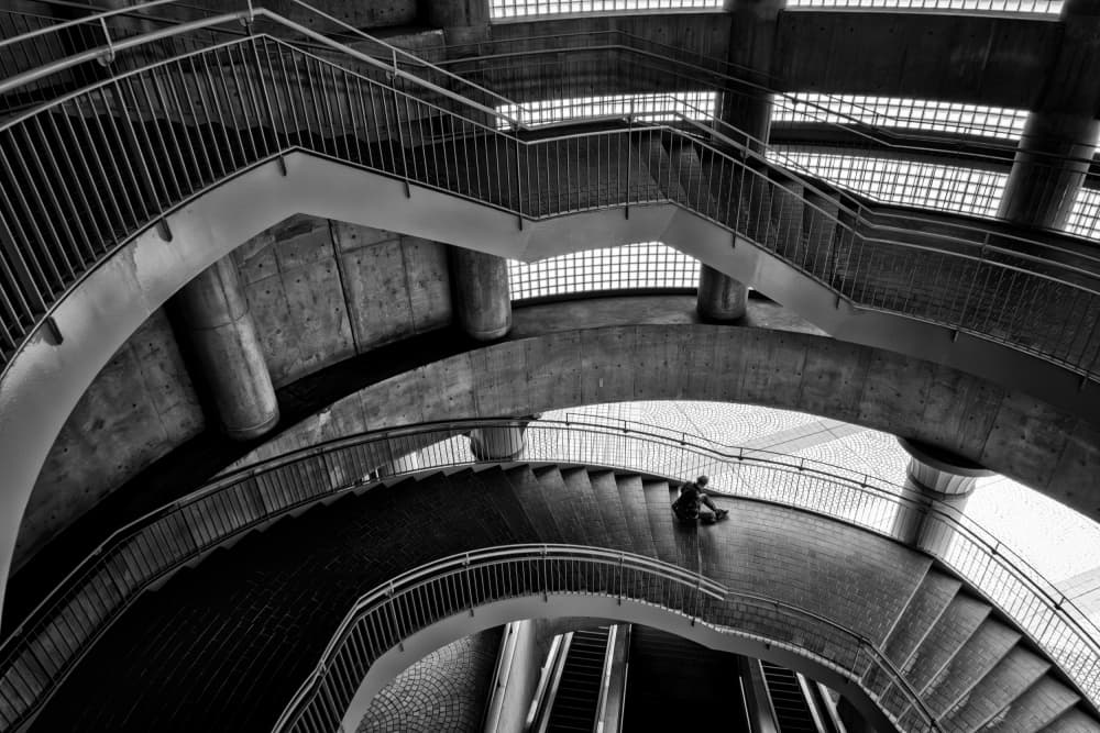 Solitary Figure on Winding Stairs by Haruyo Sakamoto — canvas wall art