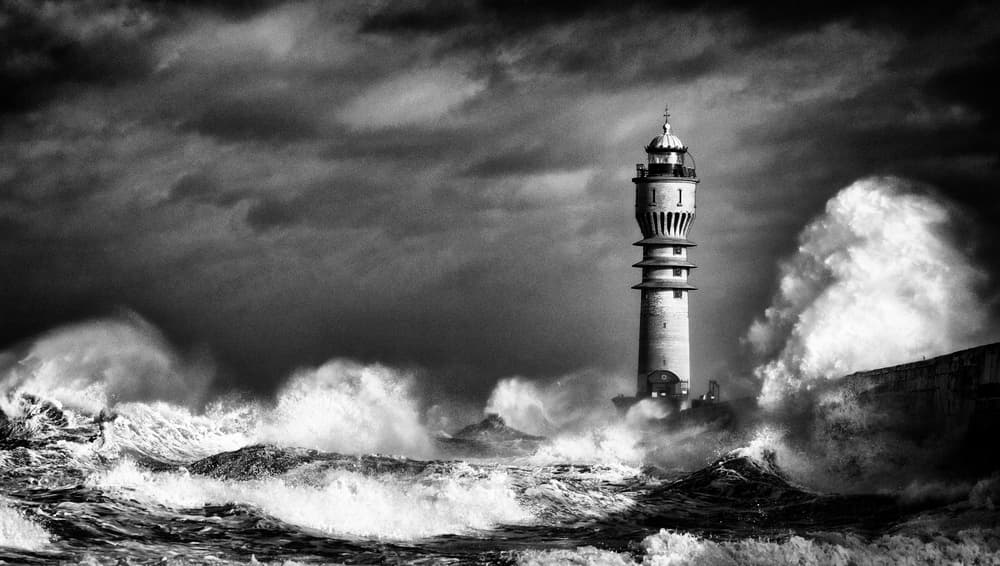 Stormy Lighthouse Waves by Stéphane Pecqueux — canvas wall art