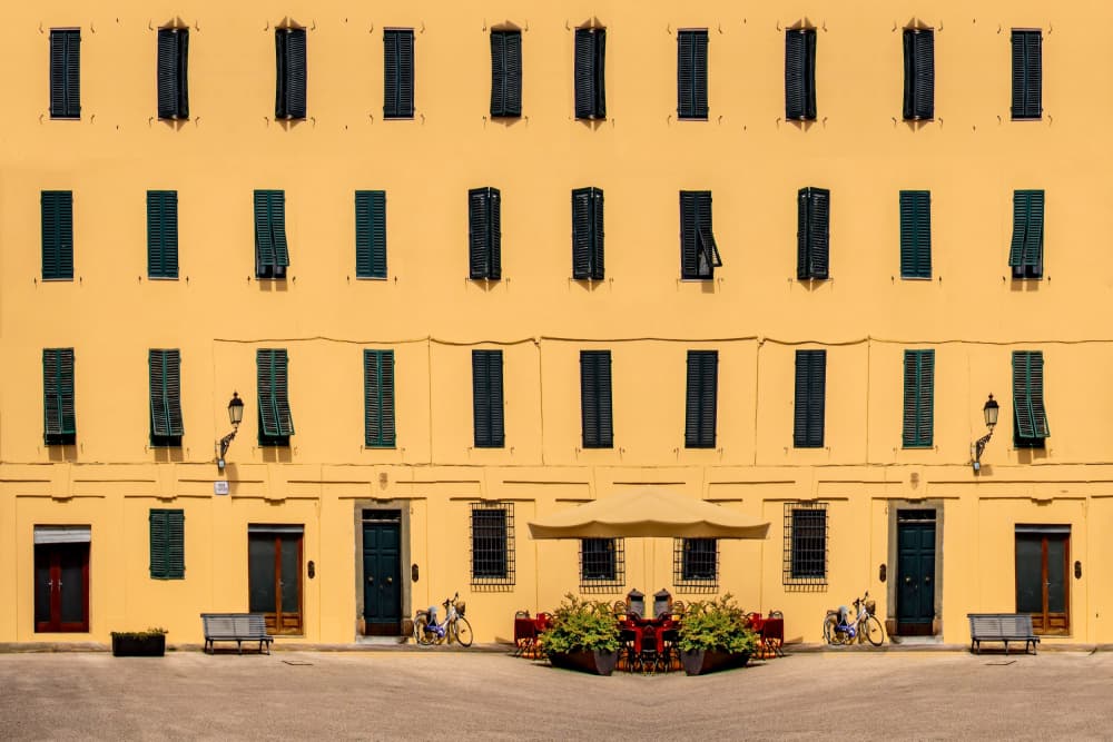 Symmetrical Yellow Facade by Miro Susta — canvas wall art