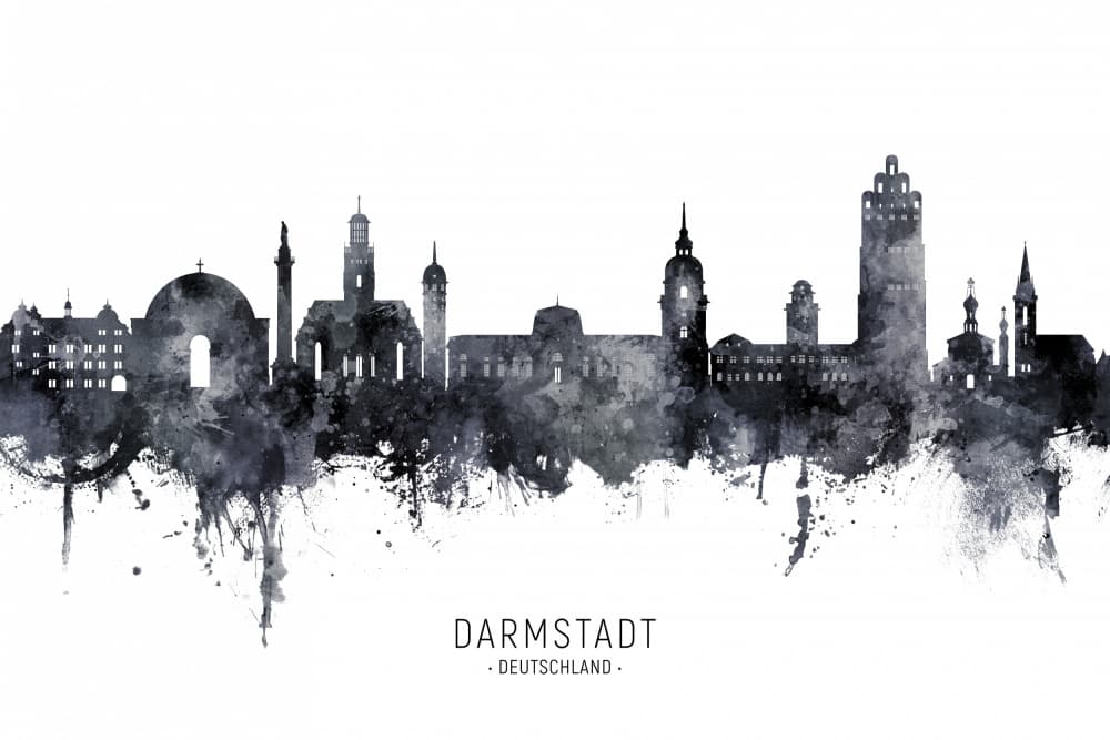 Darmstadt Watercolor Skyline by Michael Tompsett — canvas wall art