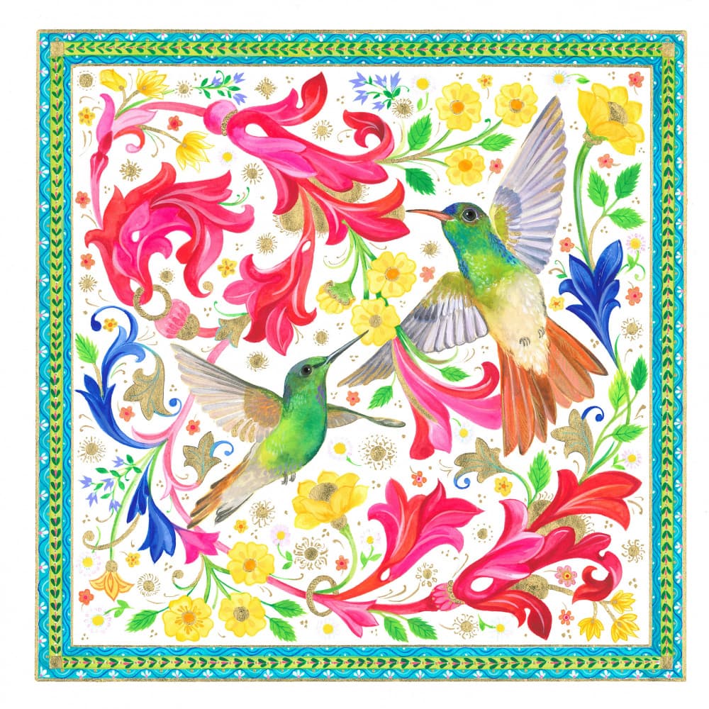 Two Hummingbirds and Pink Florentine by Isabelle Brent — canvas wall art