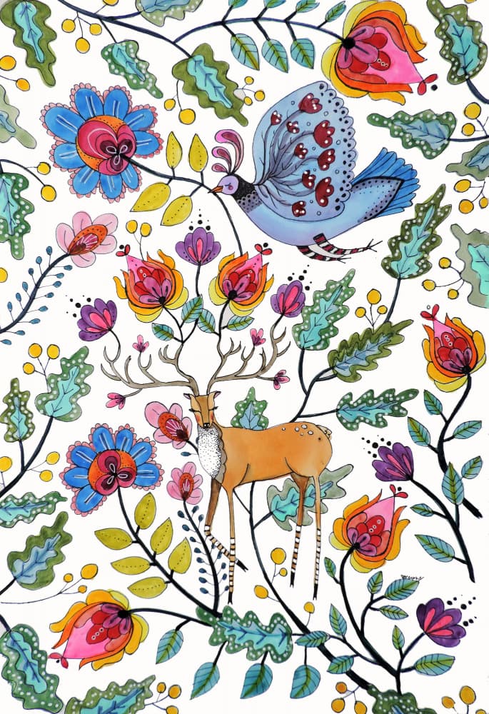 Whimsical Floral Deer by Sylvie Demers — canvas wall art