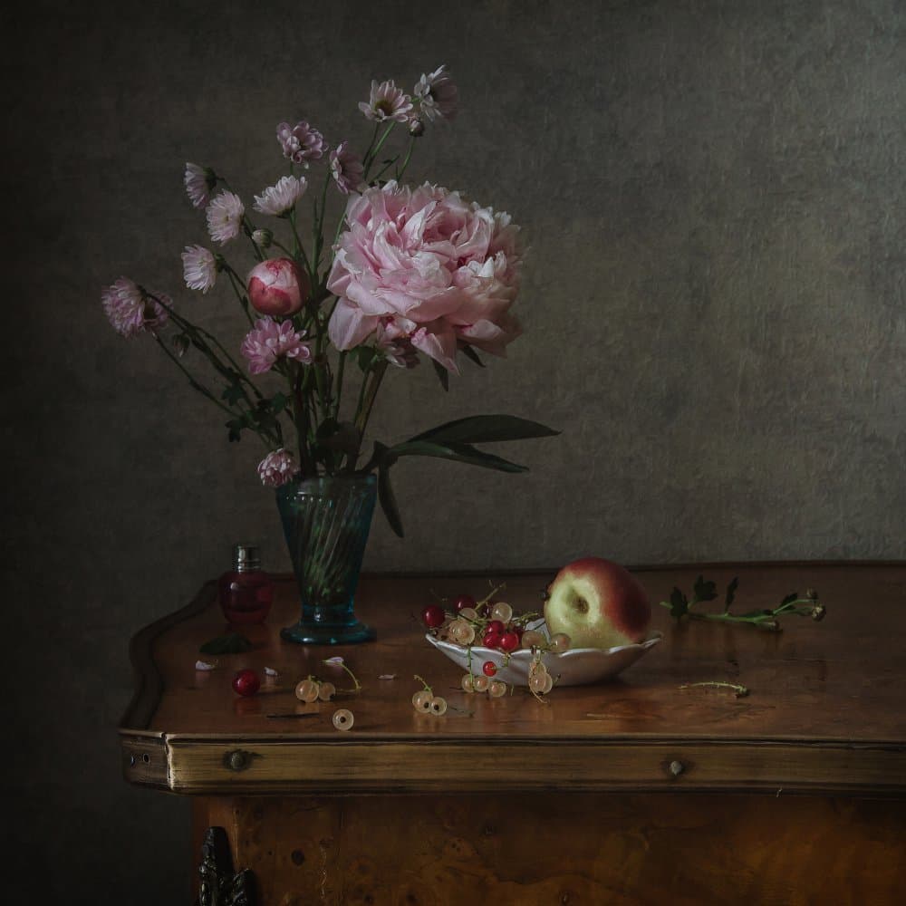 Peony and Summer Fruit by Anna Petina — canvas wall art