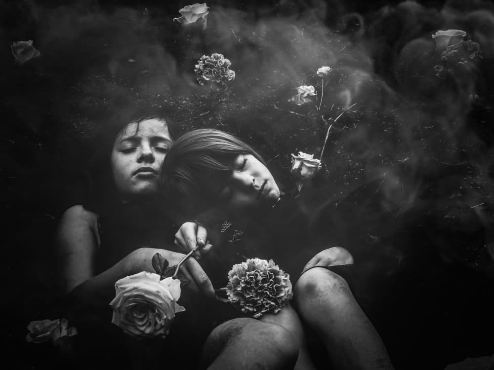 Ethereal Girls and Roses by Delphine Margau — canvas wall art