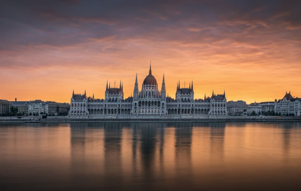 Golden Budapest Parliament by Nicholas — canvas wall art